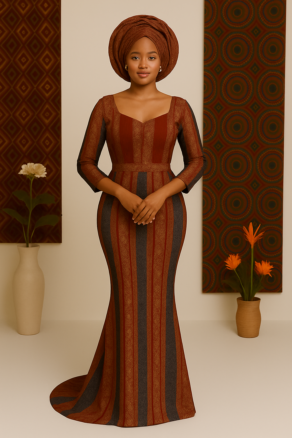 Royal Heritage Aso Oke Gown - Luxe Red & Gold Edition