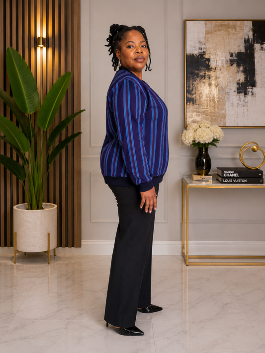 Aso-Oke Bomber Jacket – Royal Blue Stripe