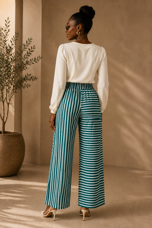 Emerald Stripe Wide-Leg Pants