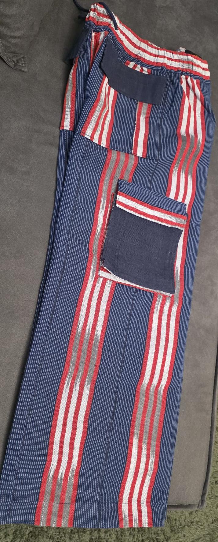 Luxury Aso-Oke Striped Wide-Leg Pants with Statement Pocket