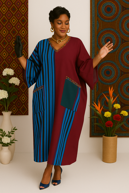 Heritage Elegance Aso Oke Gown – Premium Hand-Woven African Kaftan With Beaded Neckline & Pocket Detail