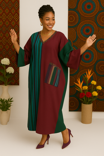 Heritage Elegance Aso Oke Gown – Premium Hand-Woven African Kaftan With Beaded Neckline & Pocket Detail