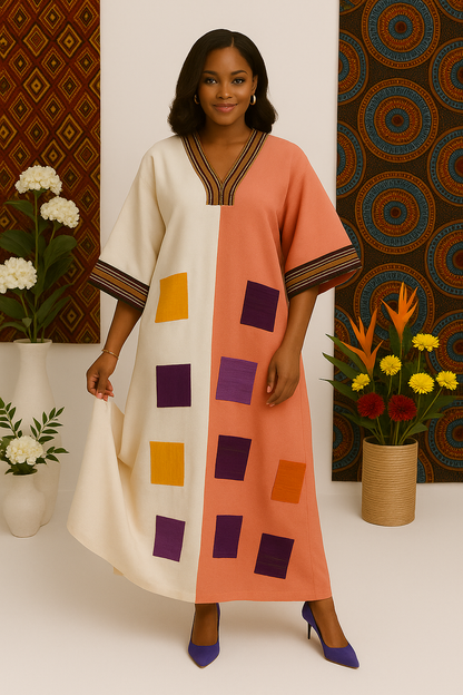 Royal Satin Kaftan With Aso-Oke Touch - Burgundy & Gold Edition