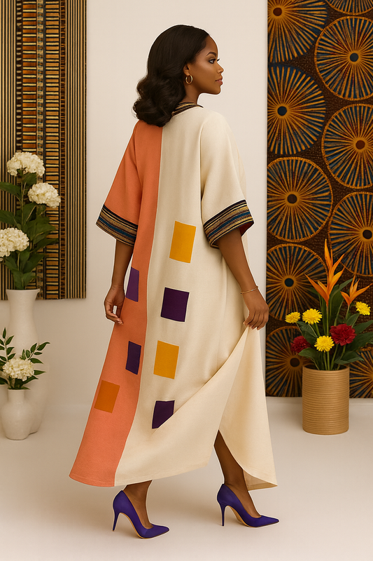 Royal Satin Kaftan With Aso-Oke Touch - Burgundy & Gold Edition