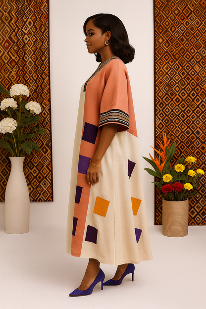 Royal Satin Kaftan With Aso-Oke Touch - Burgundy & Gold Edition
