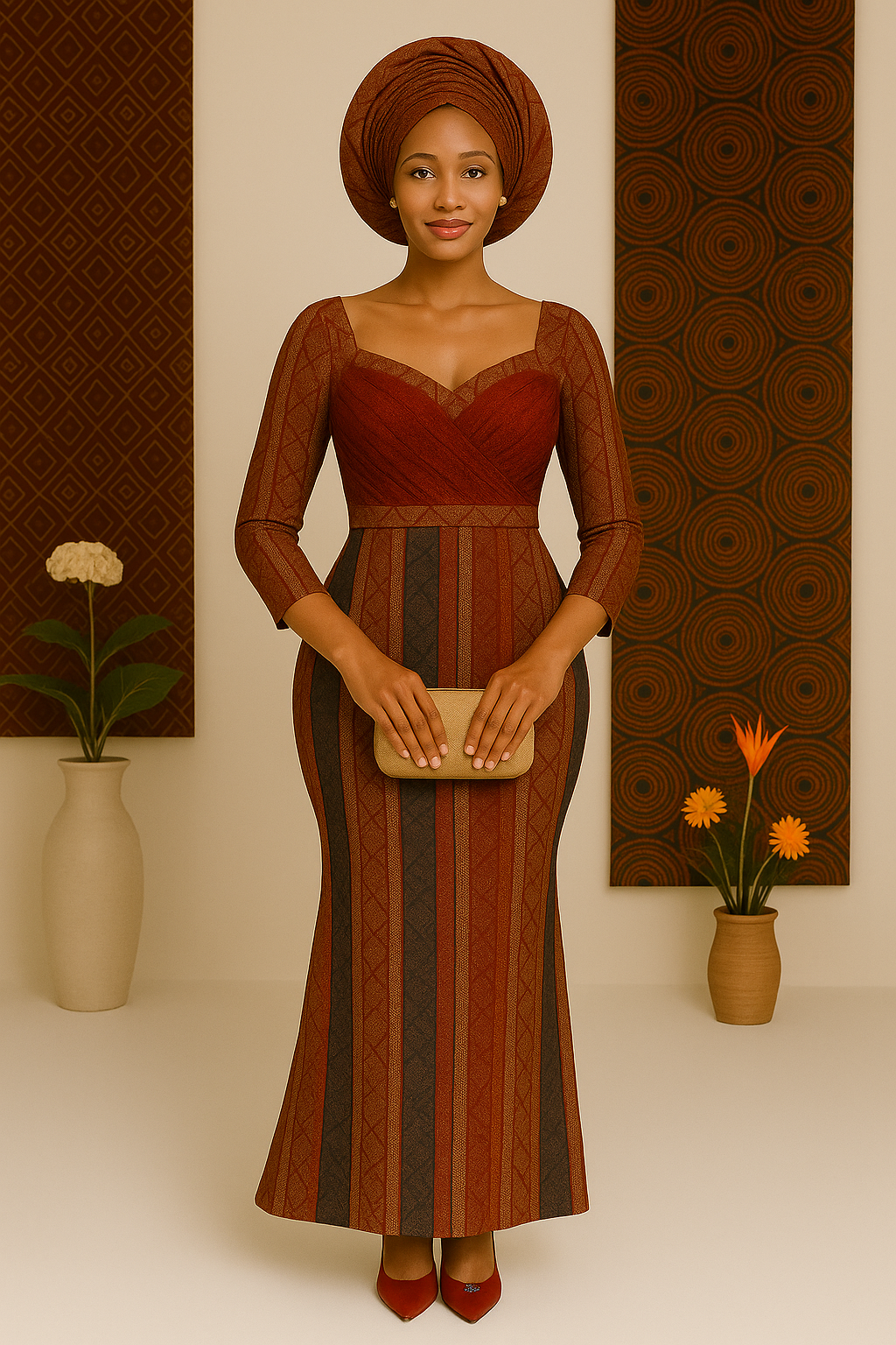 Royal Heritage Aso Oke Gown - Luxe Red & Gold Edition