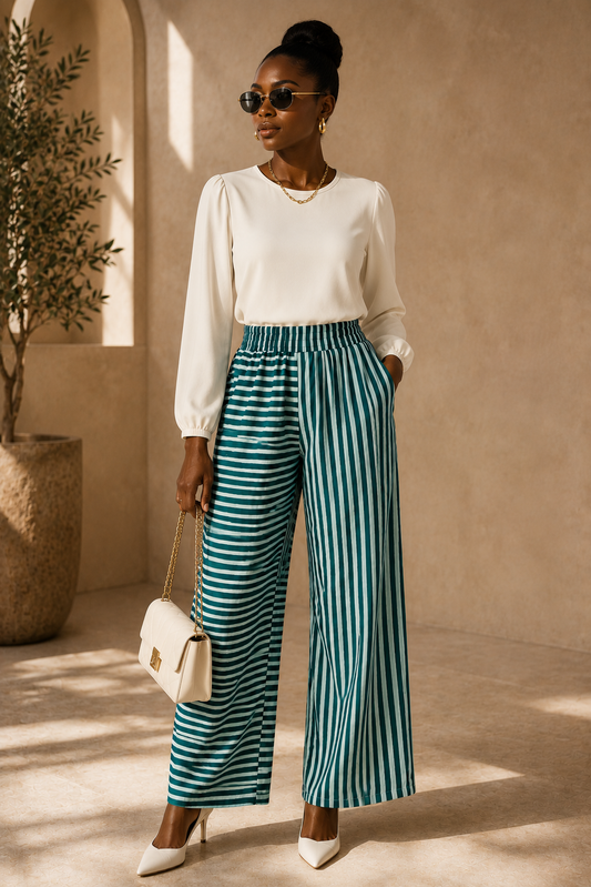 Emerald Stripe Wide-Leg Pants