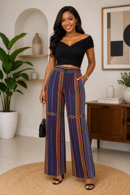 Multicolor Asooke Stripe Wide-Leg Pants