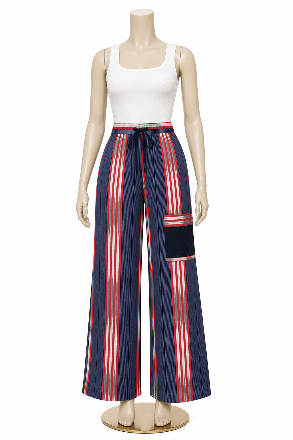 Luxury Aso-Oke Striped Wide-Leg Pants with Statement Pocket