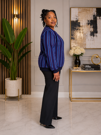 Aso-Oke Bomber Jacket – Royal Blue Stripe