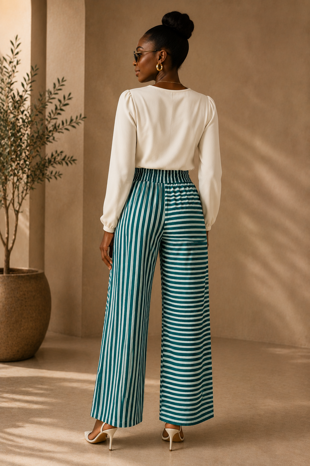 Emerald Stripe Wide-Leg Pants