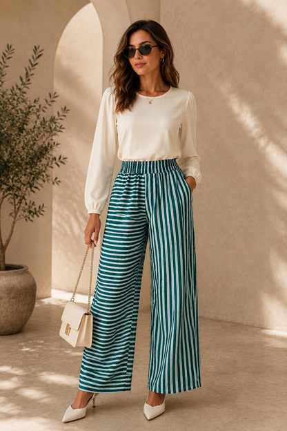 Emerald Stripe Wide-Leg Pants