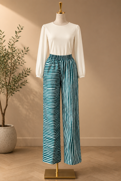 Emerald Stripe Wide-Leg Pants