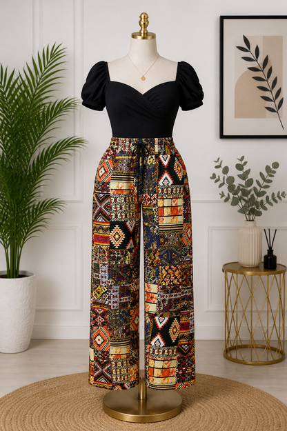 Ankara High-Waist Palazzo Pants – Multi-Color African Print Wide-Leg Trousers with Pockets