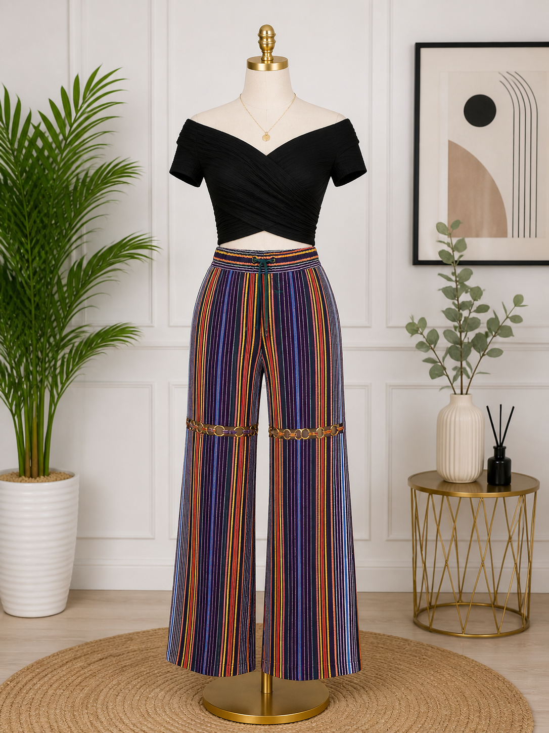 Multicolor Asooke Stripe Wide-Leg Pants