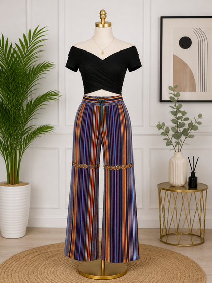Multicolor Asooke Stripe Wide-Leg Pants