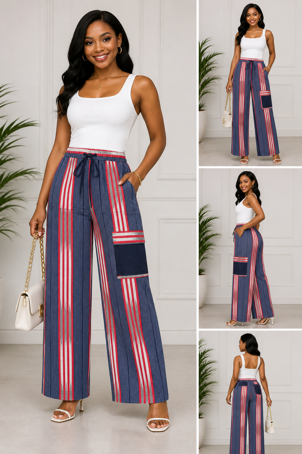Luxury Aso-Oke Striped Wide-Leg Pants with Statement Pocket