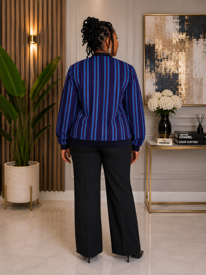Aso-Oke Bomber Jacket – Royal Blue Stripe